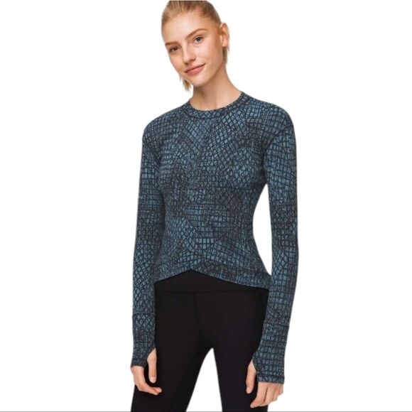 Lululemon Close To Crossing Long sleeve With Tulip Hem Tectonic Blue Jacquard S - Picture 1 of 13